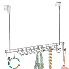 Load image into Gallery viewer, Try mdesign metal over door hanging closet storage organizer rack for mens and womens ties belts slim scarves accessories jewelry 4 hooks and 10 vertical arms on each 2 pack chrome 1