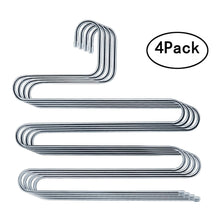 Load image into Gallery viewer, Home ahua 4 pack premium s type clothes pants hanger s shape stainless steel space saving hanger saver organization 5 layers closet storage organizer for jeans trousers tie belt scarf