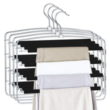 Load image into Gallery viewer, Shop homeideas pack of 4 non slip pants hangers stainless steel slack hangers space saving clothes hangers closet organizer with foam padded swing arm multi layers rotatable hook 1