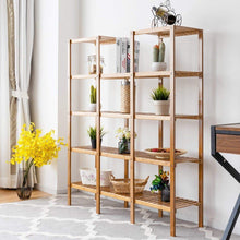 Load image into Gallery viewer, Latest costway bamboo utility shelf bathroom rack plant display stand 5 tier storage organizer rack cube w several cell closet storage cabinet 12 pots