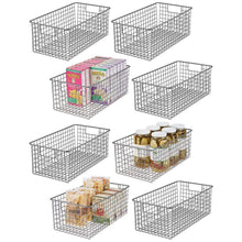Load image into Gallery viewer, Heavy duty mdesign farmhouse decor metal wire food organizer storage bin basket with handles for kitchen cabinets pantry bathroom laundry room closets garage 16 x 9 x 6 in 8 pack graphite gray