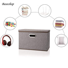 Load image into Gallery viewer, Kitchen storage container organizer bin collapsible large foldable linen fabric gray box with removable lid and handles for home baby office nursery closet bedroom living room no peculiar smell 1 pack