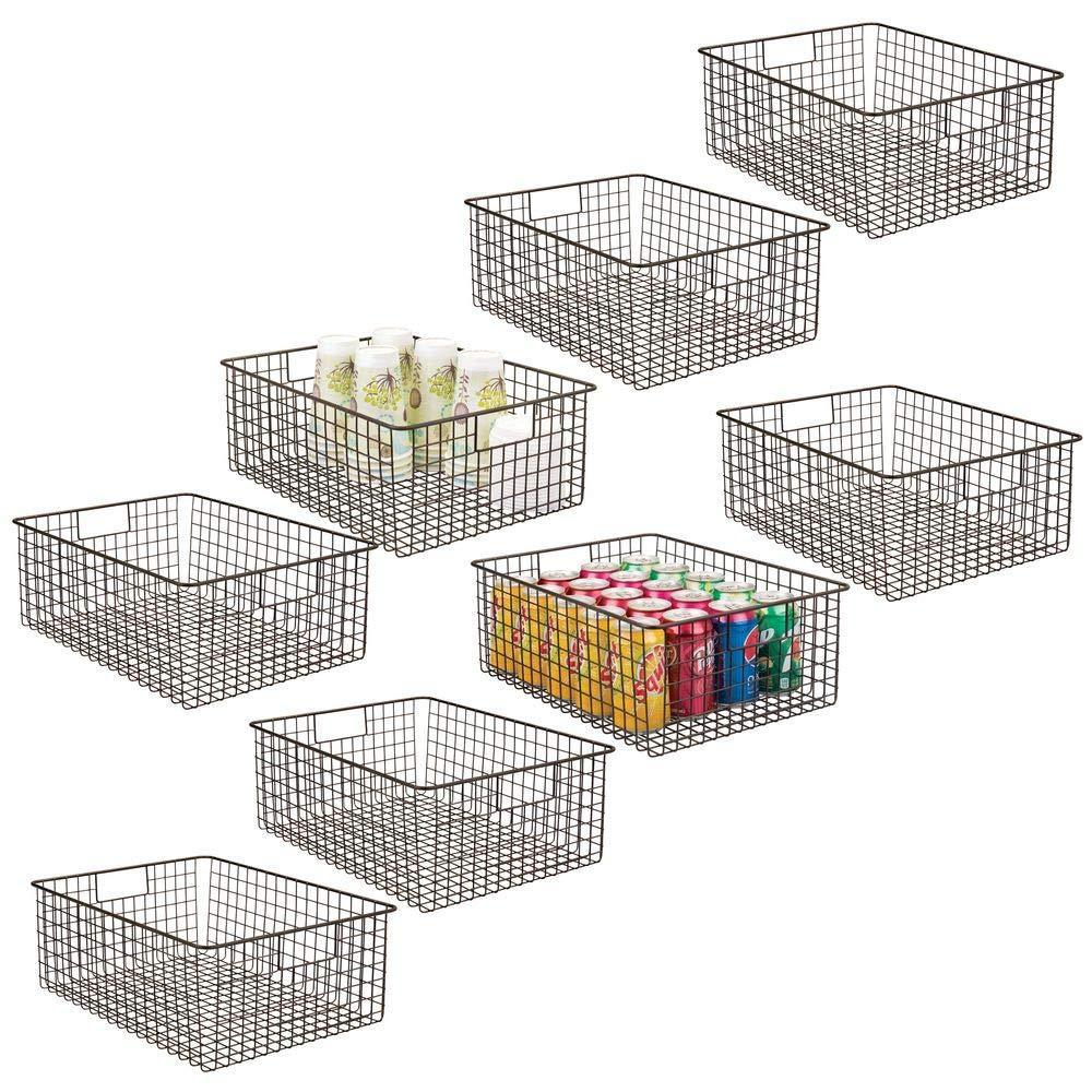 Organize with mdesign farmhouse decor metal wire food organizer storage bin baskets with handles for kitchen cabinets pantry bathroom laundry room closets garage 8 pack bronze