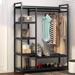 Shop for little tree free standing closet organizer heavy duty closet storage with 6 shelves and handing bar large clothes storage standing garmen rack black