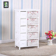 Load image into Gallery viewer, Explore durable dresser storage tower 5 drawers with wicker baskets sturdy frame wood top easy pulling organizer unit for bedroom hallway entryway closet white