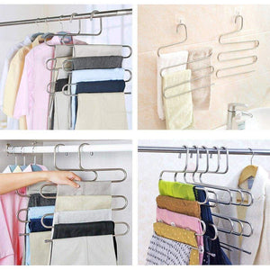 Top 4 pack s type hanger for clothing closet storage stainless steel pants hangers with 5 layers multi purpose loveyal limited space storage rack for trousers towels scarfs ties jeans 4