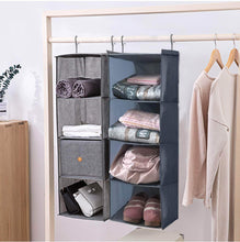 Load image into Gallery viewer, Select nice ishealthy hanging closet organizer and storage 4 shelf easy mount foldable hanging closet wardrobe storage shelves clothes handbag shoes accessories storage washable oxford cloth fabric gray