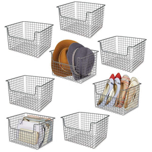 Purchase mdesign farmhouse decor metal storage organizer basket vintage grid style for organizing closets shelves cabinets in bedrooms bathrooms entryways hallways 12 wide 8 pack graphite gray