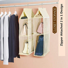 Load image into Gallery viewer, Purchase zaro 2 in 1 hanging shelf garment organizer for bags clothes 4 shelves practical closet purse storage collapsible space saver accessory breathable mesh net with hooks hanger easy mount gray