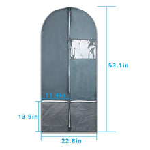 Load image into Gallery viewer, Save garment bag with pockets set dance costume bags 53 x 23 for dance competitions travel storage closet suits dress coat with 2 medium zipper pockets and 1 clear visible window pack of 3