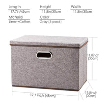 Load image into Gallery viewer, Shop prandom large collapsible storage bins with lids 3 pack linen fabric foldable storage boxes organizer containers baskets cube with cover for home bedroom closet office nursery 17 7x11 8x11 8