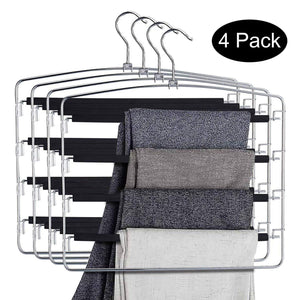 Discover the best doiown pants hangers slacks hangers space saving non slip stainless steel clothes hangers closet organizer for pants jeans trousers scarf 4 pack large size 17 1high x 15 9width 1