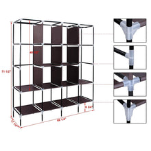 Load image into Gallery viewer, Shop for songmics 67 inch wardrobe armoire closet clothes storage rack 12 shelves 4 side pockets quick and easy to assemble brown uryg44k