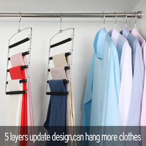Save on meetu pants hangers 5 layers stainless steel non slip foam padded swing arm space saving clothes slack hangers closet storage organizer for pants jeans trousers skirts scarf ties towelspack of 4