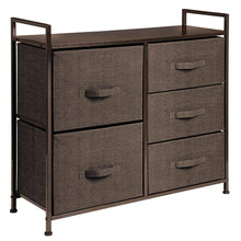 Load image into Gallery viewer, Results mdesign wide dresser storage tower sturdy steel frame wood top easy pull fabric bins organizer unit for bedroom hallway entryway closets textured print 5 drawers espresso brown