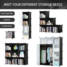 Load image into Gallery viewer, Storage honey home modular plastic storage cube closet organizers portable diy wardrobes cabinet shelving with doors for bedroom office 16 cubes black white