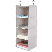 Load image into Gallery viewer, Top rated ishealthy hanging closet organizer 4 shelf cloth hanging shelf houndstooth imitation linen fabric easy mount collapsible foldable hanging closet shelves storage organizer with 2 hooks gray
