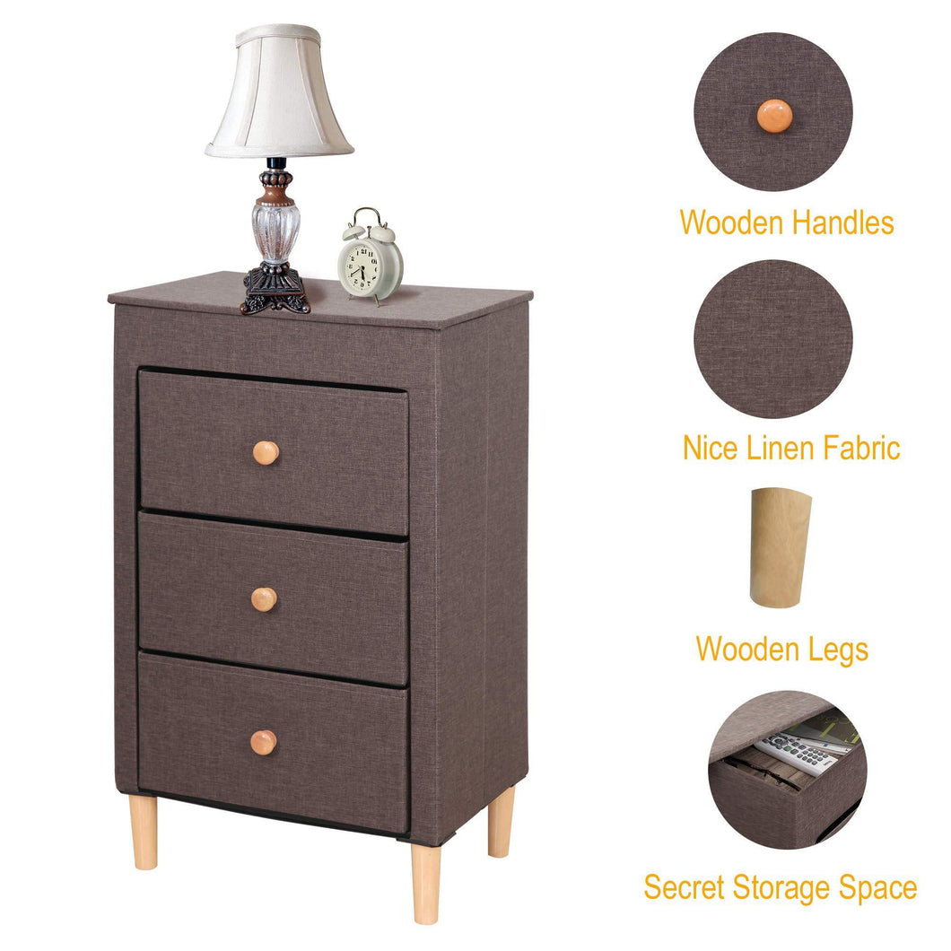 Top itidy 3 drawer dresser premium linen fabric nightstand bedside table end table storage drawer chest for nursery closet bedroom and bathroom storage drawer unit no tool requried to assemble brown