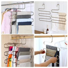 Load image into Gallery viewer, Best trusber stainless steel pants hangers s shape metal clothes racks with 5 layers for closet organization space saving for pants jeans trousers scarfs durable and no distortion silver pack of 4