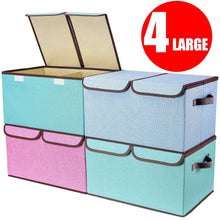 Load image into Gallery viewer, Purchase larger storage cubes 4 pack senbowe linen fabric foldable collapsible storage cube bin organizer basket with lid handles removable divider for home office nursery closet 17 7 x 11 8 x 9 8