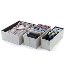 Load image into Gallery viewer, Best foldable closet drawer organizer set of 3 storage containers moisture and dust proof storage baskets beautiful textured fabric sturdy build perfect for home and office gray birch