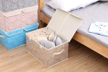 Load image into Gallery viewer, Budget friendly 2 pack drawer organization large linen 2 sections washable storage with lids and handles foldable closet organizer for nursery closet clothes toy home office bedroom grey khaki18 x 9 8