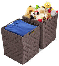 Load image into Gallery viewer, Storage organizer sorbus foldable storage cube woven basket bin set built in carry handles great for home organization nursery playroom closet dorm etc woven basket bin cubes 2 pack chocolate
