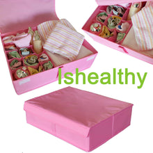 Load image into Gallery viewer, Featured ishealthy underwear drawer storage organizer with cover oxford fabric 2 in 1 washable and foldable storage box closet divider for bras socks ties scarves and handkerchiefs pink
