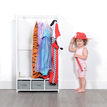 Load image into Gallery viewer, Budget milliard dress up storage kids costume organizer center open hanging armoire closet unit furniture for dramatic play with mirror baskets and hooks