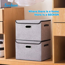 Load image into Gallery viewer, Discover seckon collapsible storage box container bins with lids covers2pack large odorless linen fabric storage organizers cube with metal handles for office bedroom closet toys