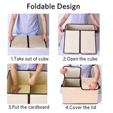 Load image into Gallery viewer, Save on larger storage cubes 4 pack senbowe linen fabric foldable collapsible storage cube bin organizer basket with lid handles removable divider for home office nursery closet 17 7 x 11 8 x 9 8