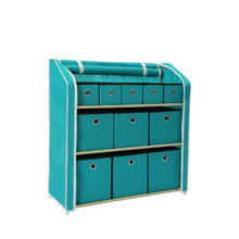 Load image into Gallery viewer, Kitchen homebi multi bin storage shelf 11 drawers storage chest linen organizer closet cabinet with zipper covered foldable fabric bins and sturdy metal shelf frame in turquoise 31w x12 dx32h