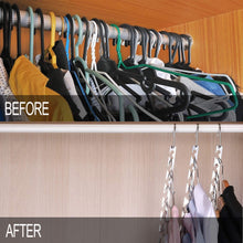 Load image into Gallery viewer, Discover the best meetu space saving hangers wonder multifunctional clothes hangers stainless steel 6x2 slots magic hanger cascading hanger updated hook design closet organizer hanger pack of 12