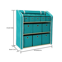 Load image into Gallery viewer, Online shopping homebi multi bin storage shelf 11 drawers storage chest linen organizer closet cabinet with zipper covered foldable fabric bins and sturdy metal shelf frame in turquoise 31w x12 dx32h