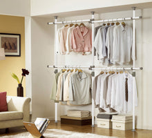Load image into Gallery viewer, Top prince hanger one touch double 2 tier adjustable hanger holds 80kg176lb per horizontal bar clothing rack closet organizer 38mm vertical pole heavy duty garment rack phus 0033