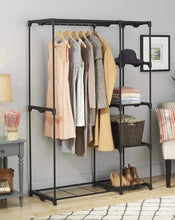 Load image into Gallery viewer, Storage whitmor freestanding portable closet organizer heavy duty black steel frame double rod wardrobe cloths storage with 5 shelves shoe rack for home or office size 45 1 4 x 19 1 4 x 68