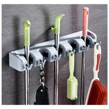 Load image into Gallery viewer, Broom Holder and Garden Tool Garage Organizer 5 Slots 6 Hooks for Rake Mop Wall Holder Hooks For Household