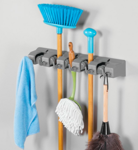 Wall Mount Mop & Broom Holder, Grey